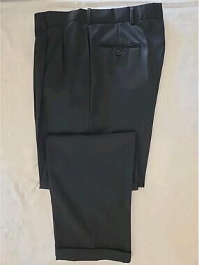 Hart Schaffner Marx Wool Trousers Mens 40x31 Black Pleated Pants Cuffed NEW